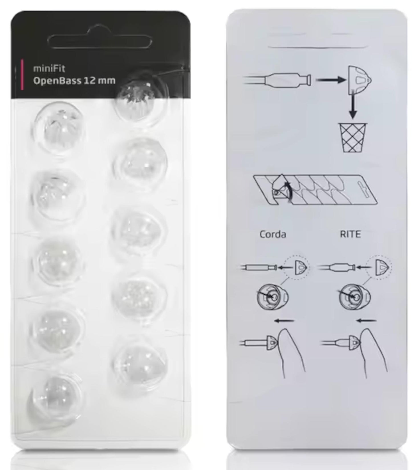 Oticon miniFit OpenBass -yhteensopiva tippi 12 mm, 10 kpl