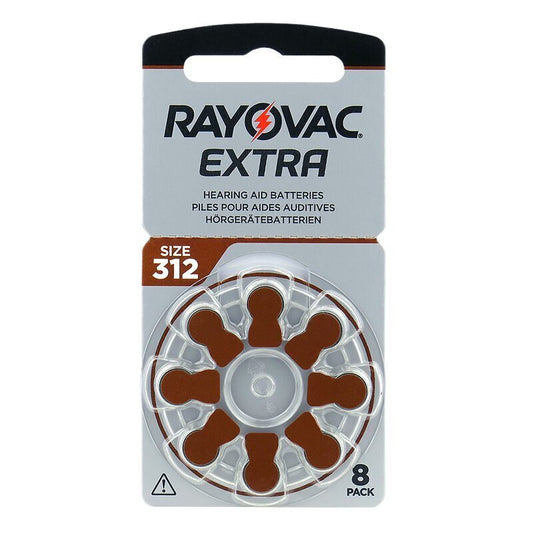 Rayovac Extra kahdeksan kappaleen kuulokojeparistopakkaus valkoisella taustalla